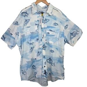 Cabelas Fishing Shirt Men Blue Vented Button Shirt SZ 2XL Tuna Fish Graphic NWT